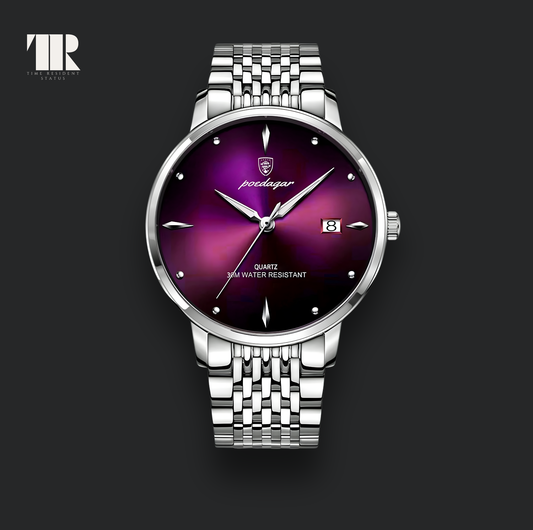POEDAGAR 868 Datejust men's stainless steel quartz watch - blue dial - Hardlex crystal - luminous hands