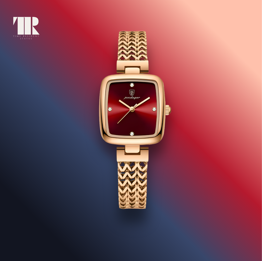 POEDAGAR 768 Classic Square women’s rose gold stainless steel watch with minimalist square dial