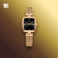 Side view of POEDAGAR 768 Classic Square women’s luxury watch showing slim square stainless steel case