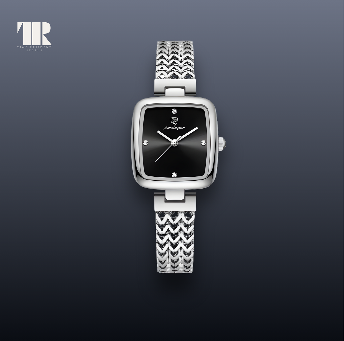 Stainless steel back case of POEDAGAR 768 Classic Square luxury women’s quartz watch